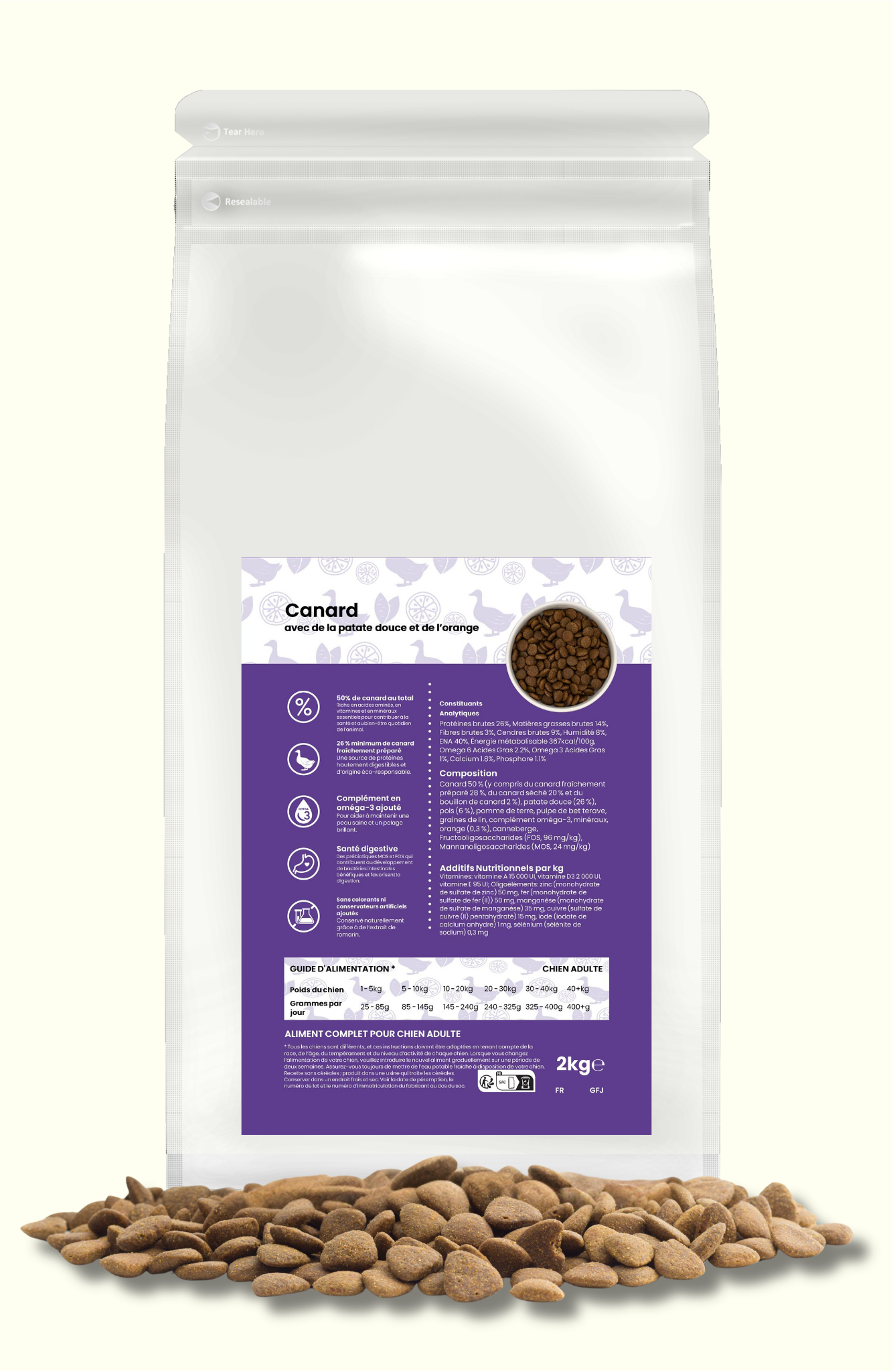 CROQUETTE CHIEN ADULTE CANARD, PATATE DOUCE, ORANGE