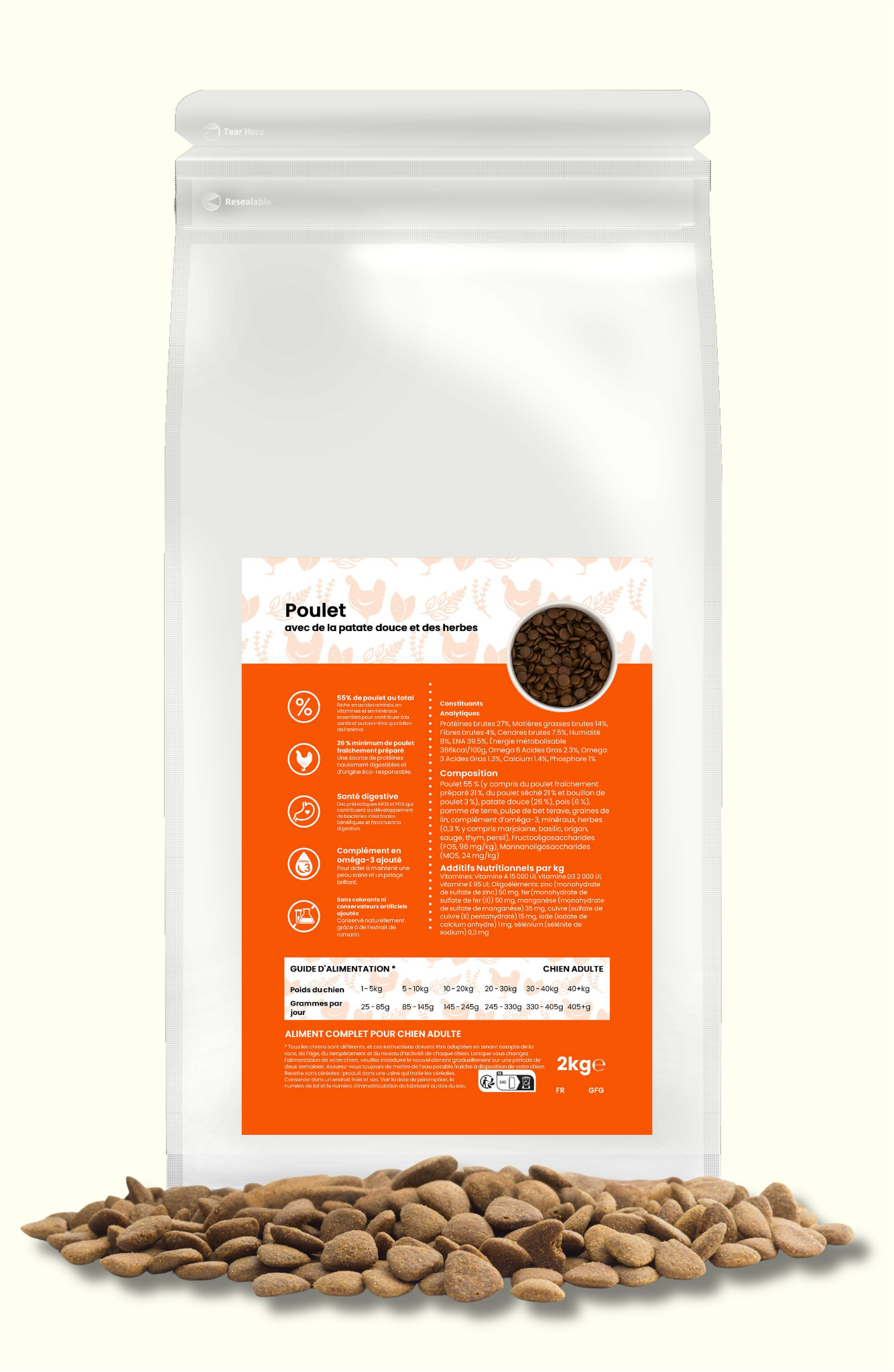 CROQUETTES CHIEN ADULTE POULET, PATATE DOUCE ET DES HERBES