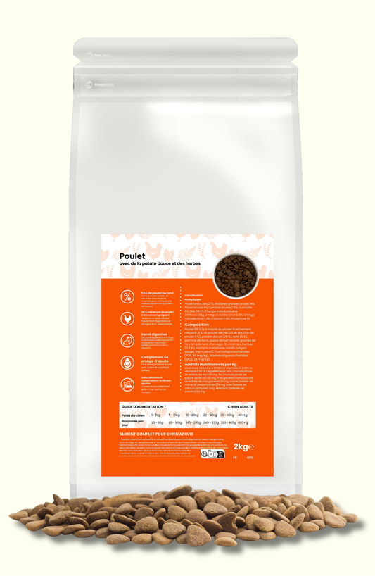 CROQUETTES CHIEN ADULTE POULET, PATATE DOUCE ET DES HERBES