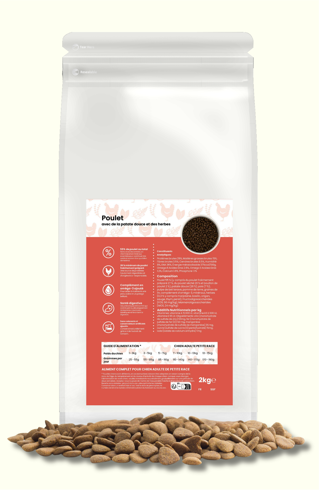 CROQUETTES PETIT CHIEN ADULTE POULET, PATATE DOUCE ET DES HERBES